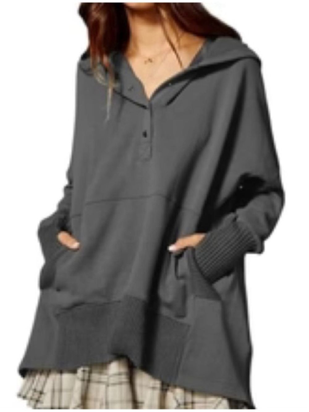BucketList oversized hoodie grey Terry knit top boho lounge sz M